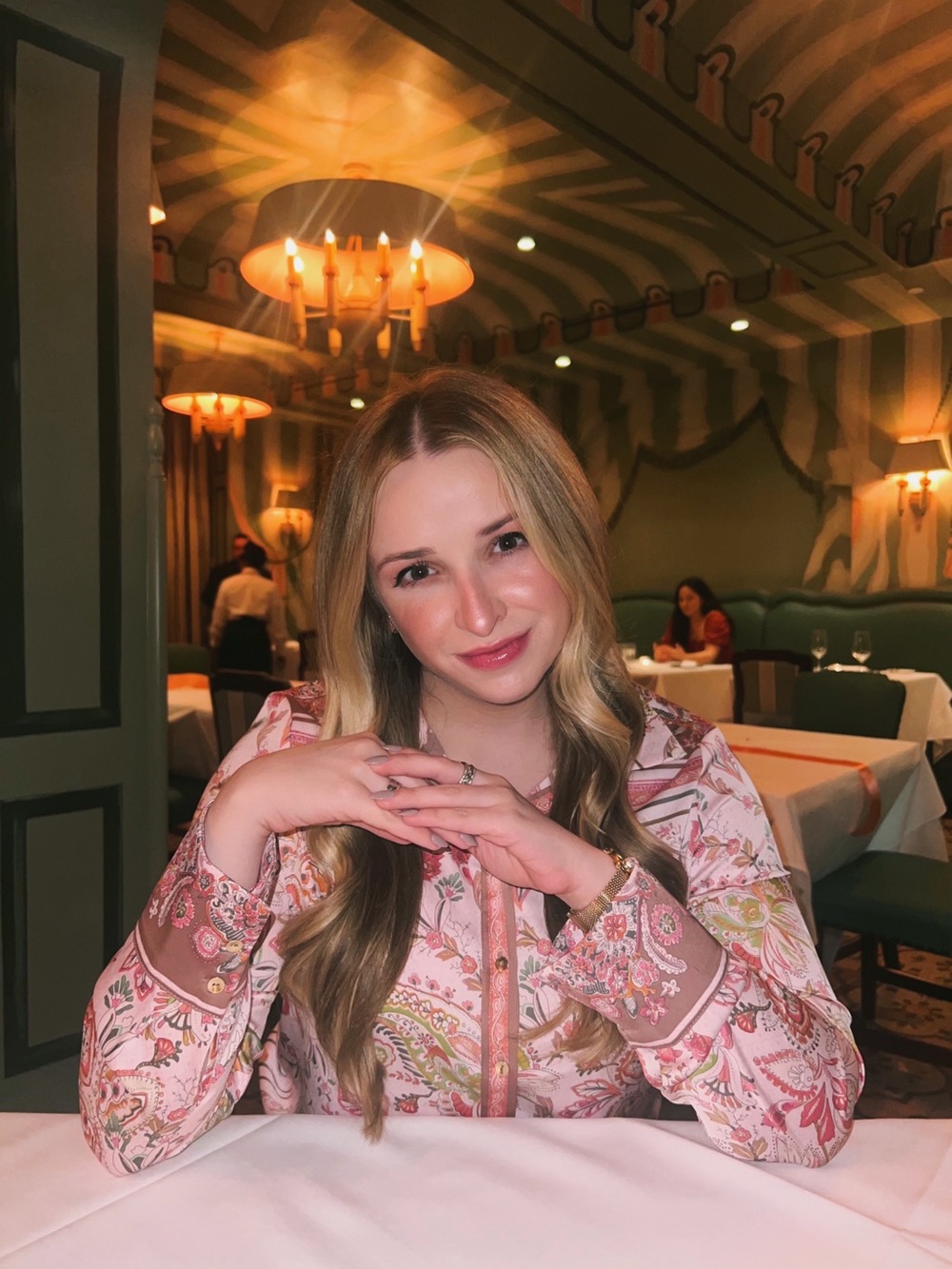 Pink Patterned Silk-like Blouse
